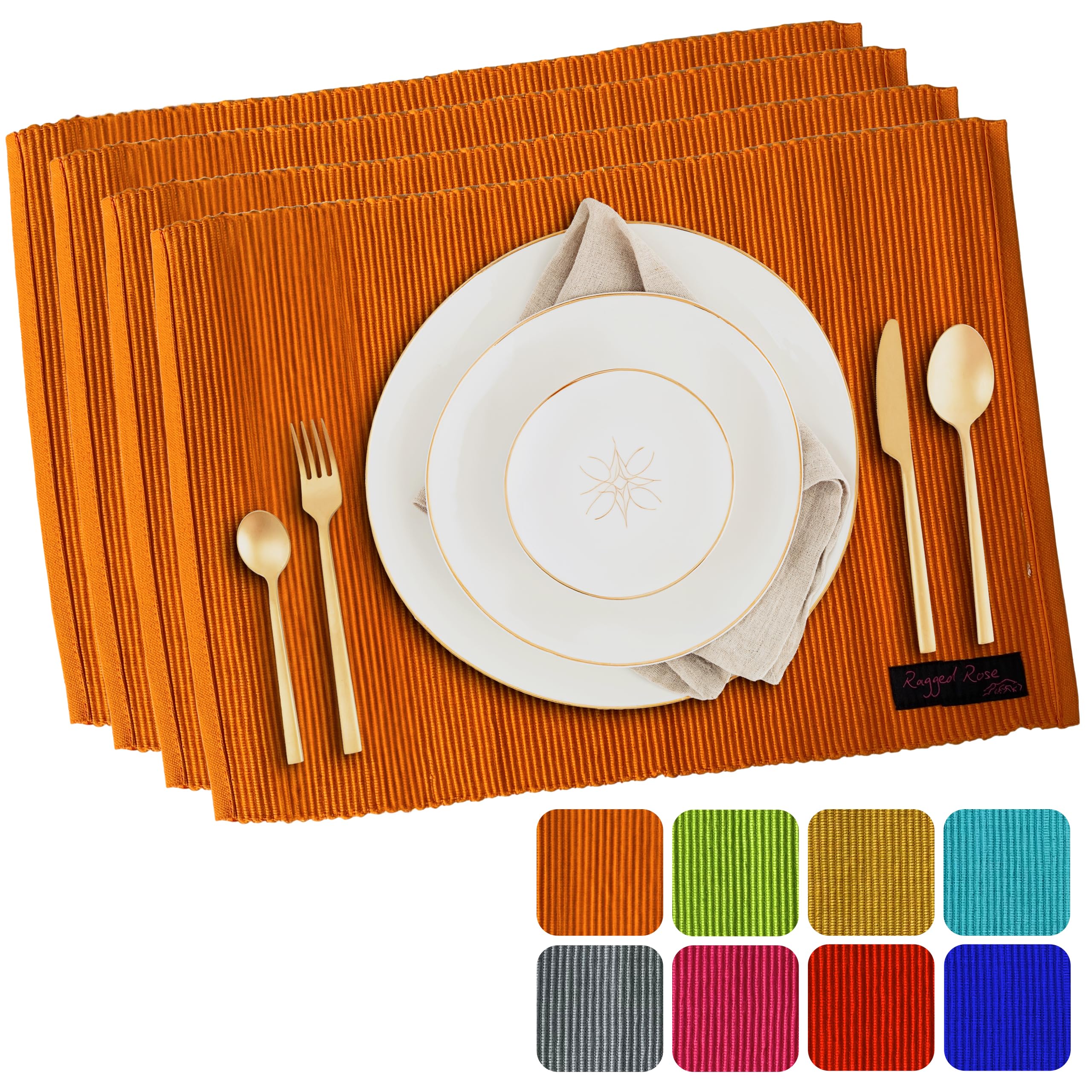 Ragged Rose Set Di 4 Tovagliette In Cotone A Coste, Per Interni Ed Esterni, 27 X 37 Cm, Confezionate In Regalo, Per Soggiorno, Tavolo Da Pranzo E Cucina-image