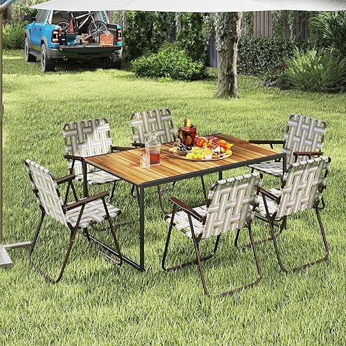 Miniatura 9 de GYMAX Silla de césped plegable, juego de sillas de playa de malla con respaldo alto, silla de comedor de campamento portátil ligera para exteriores,