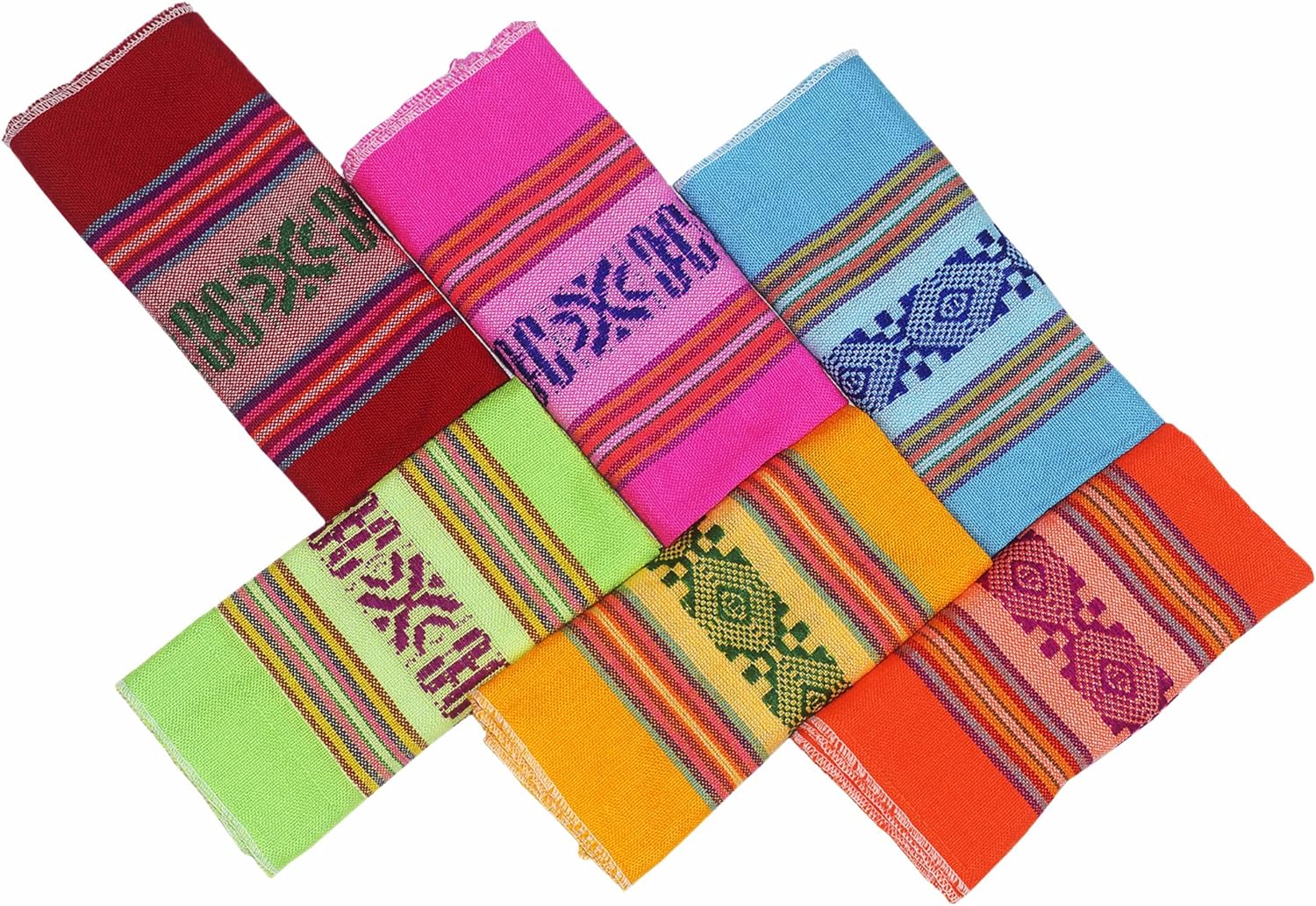 Set of 6 Colored Cotton Table Cloth Napkins, Mexican Authentic Fiesta Cloth Napkins, 100% Cotton Mexican Party