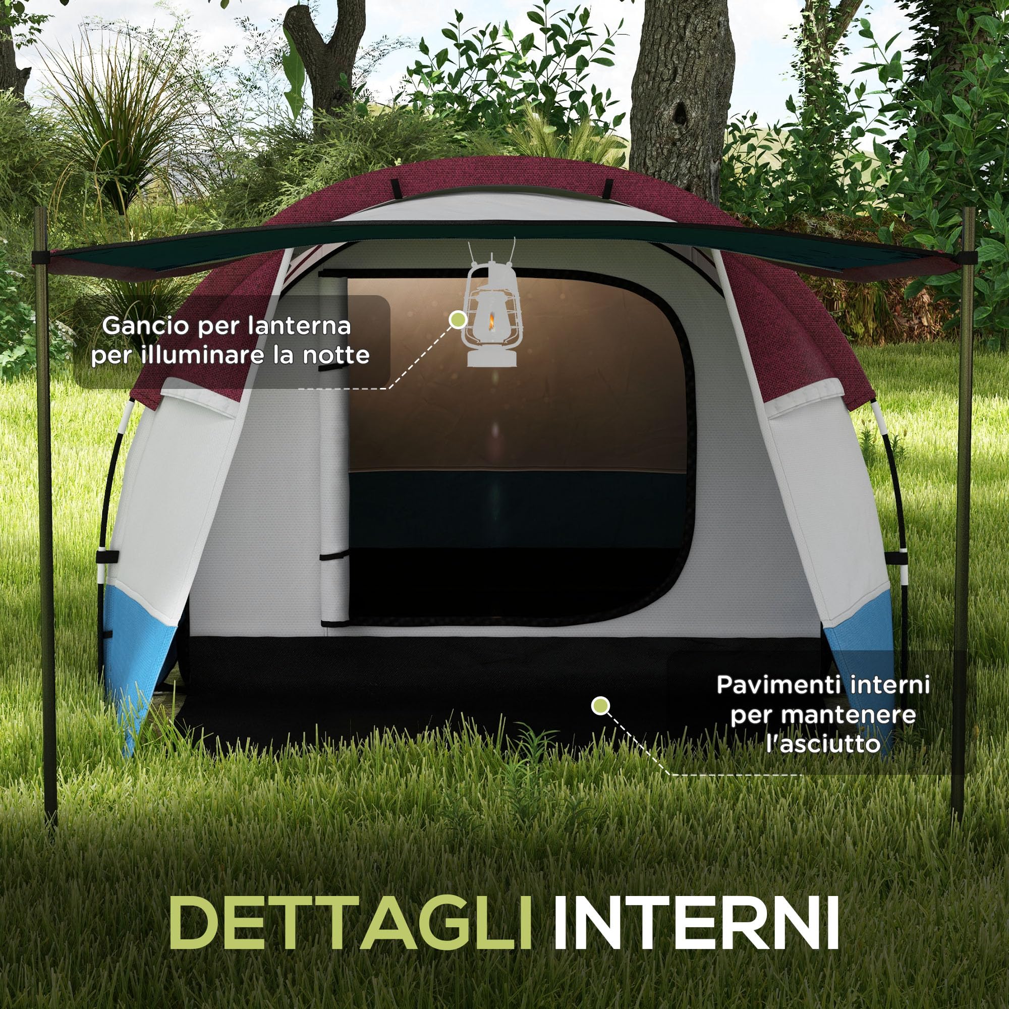 Outsunny Tenda da Campeggio a Tunnel per 3 Persone con 2 Stanze, Tenda Famigliare da Trekking Pesca con Camera da letto, Soggiorno, Telo di Fondo Cucito, Borsa di Trasporto, 420x200x150 cm