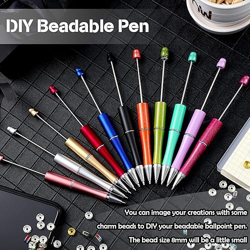 Miniatura 2 de 11 bolígrafos con cuentas, bolígrafo de plástico y 50 piezas de cristal plateado brillante, cuentas chapadas en cuentas de 0.315 pulgadas (0.315
