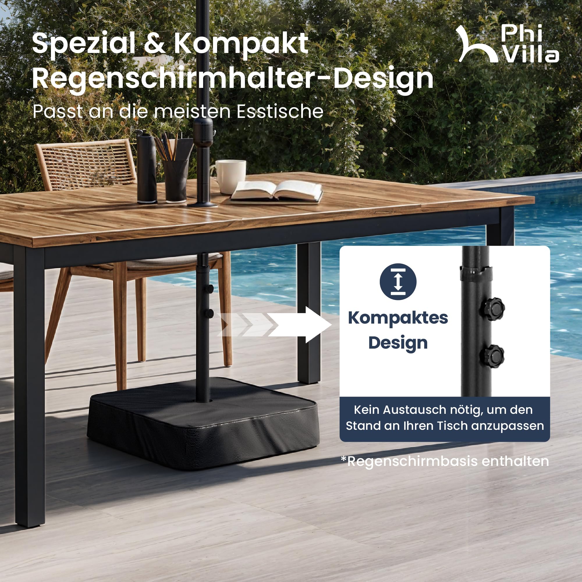 PHI VILLA Sonnenschirm Rechteckig mit Ständer, 380x200cm Doppelsonnenschirm mit Kurbel und UV-Schutz für Terrasse Garten