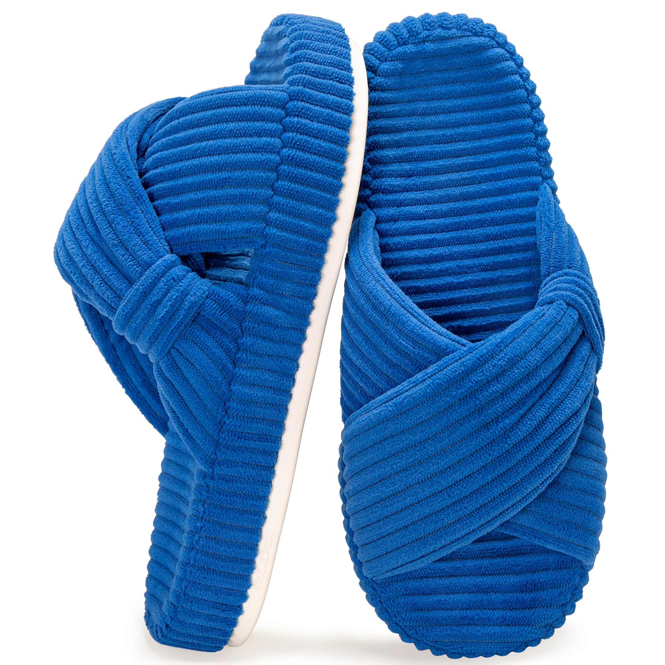 FHILEPON Women's House Slippers Corduroy Indoor Slippers Memory Foam Bedroom Open Toe Slippers Cross Band House Shoes