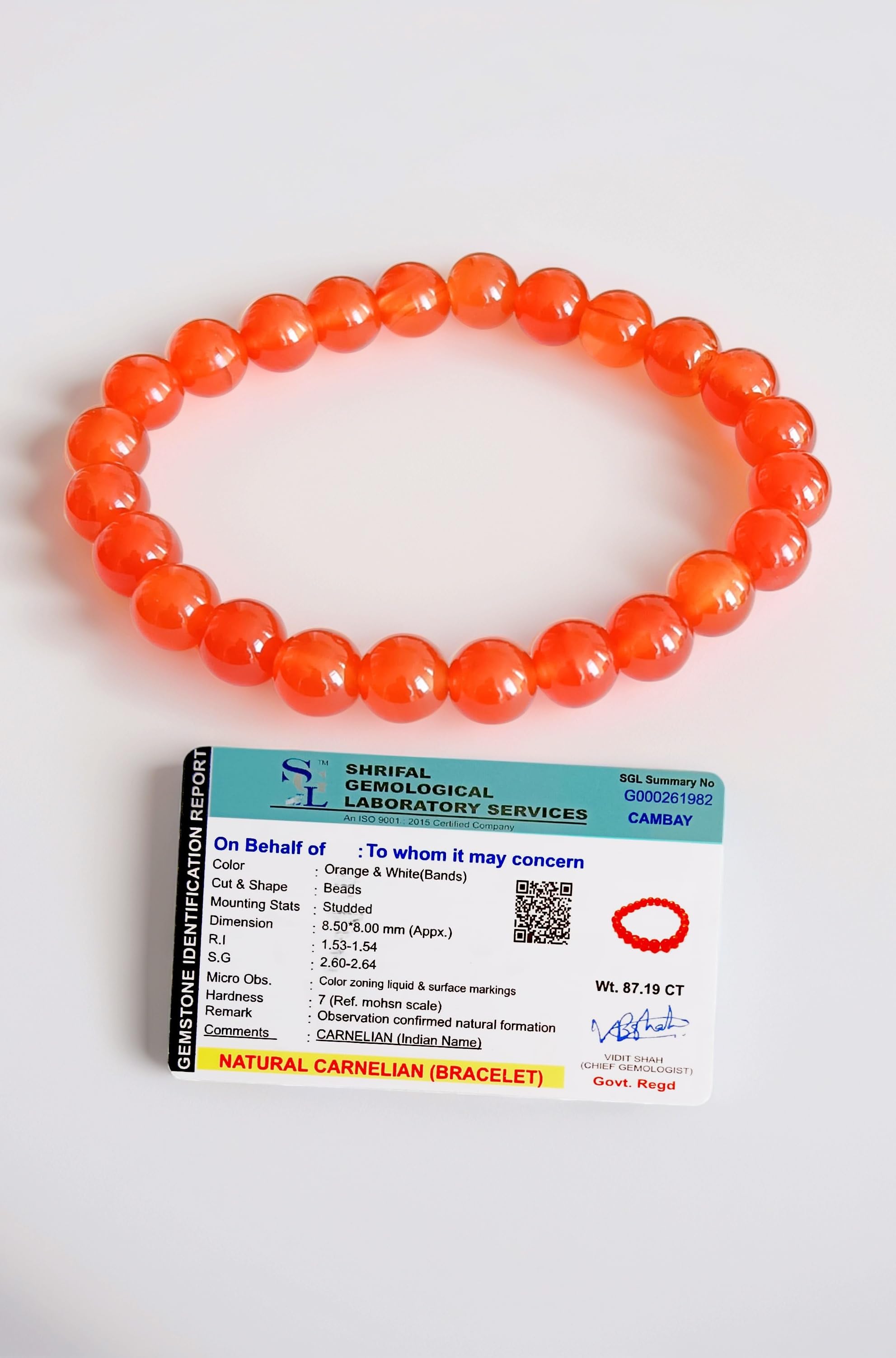 SOLAVA Original Carnelian Bracelet with Lab Certificate for Unisex Adult Natu...