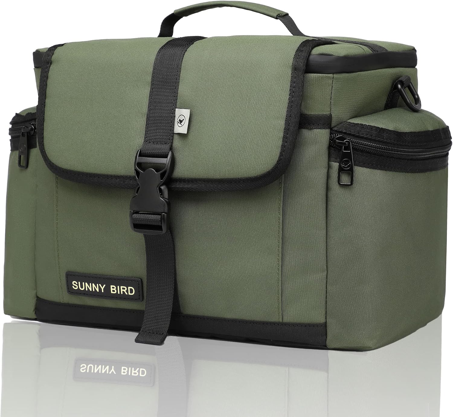 SUNNY BIRD Large Lunch Bag, Thermally Insulated Soft Cooler with Shoulder Strap for Women, Men (Khaki Green)
