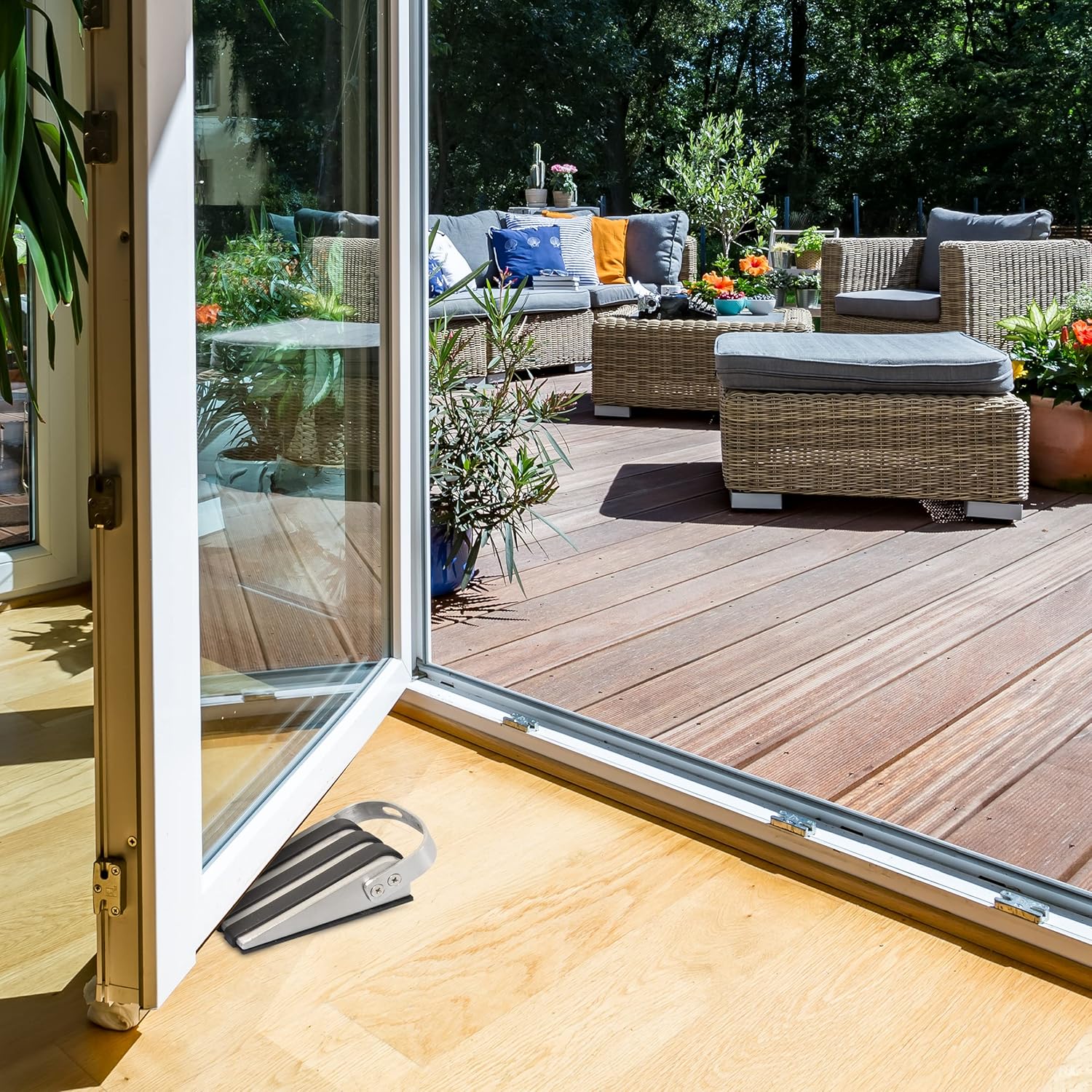 Stainless Steel Doorstops Wedge-Shaped Set of 2 Rubberised, Silver, je ca. 12,5 x 5 x 3,7 cm