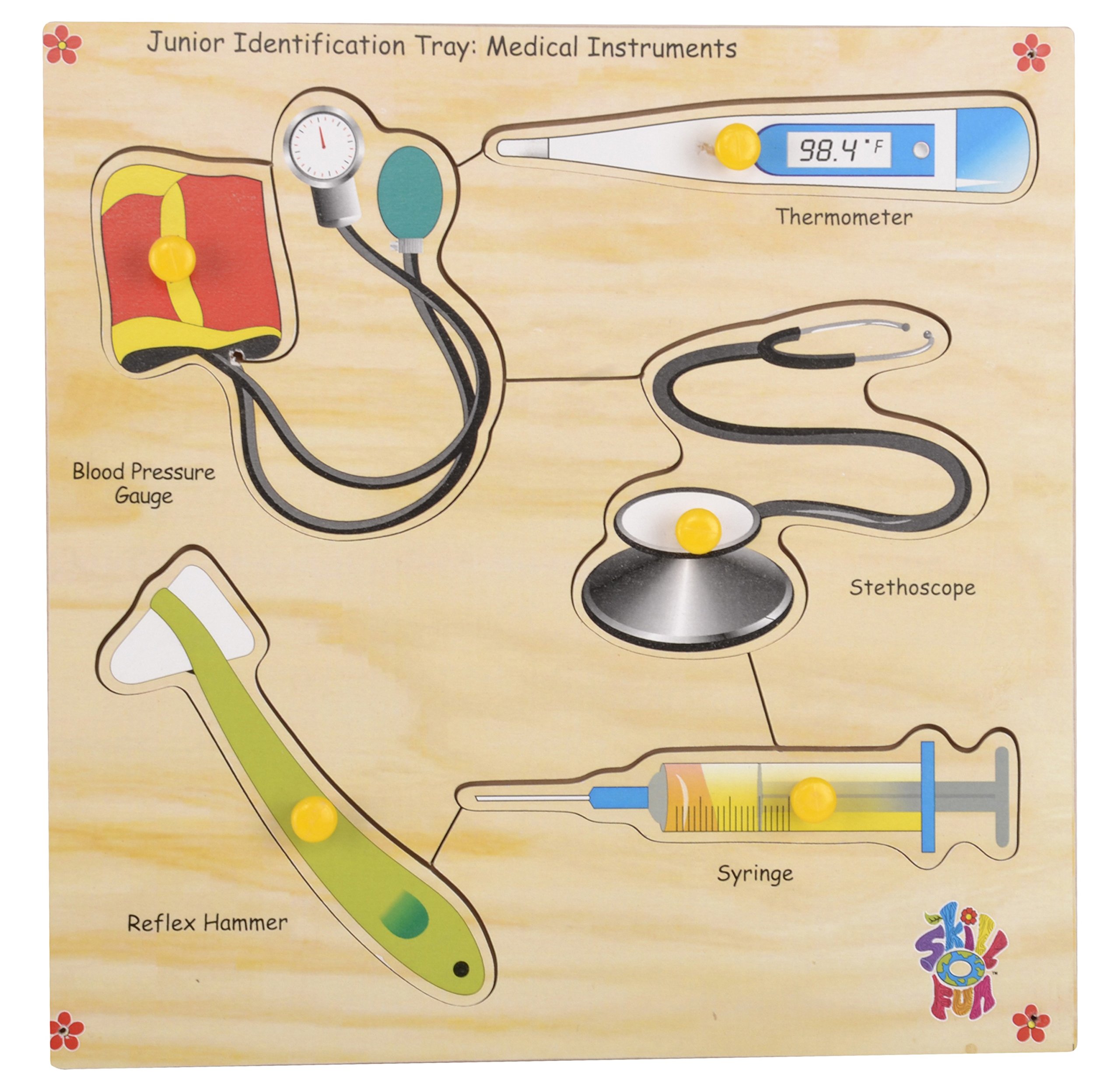 Skillofun Wooden Junior Identification Trays, Educational Puzzle with Medical Instruments - Encourages fine Motor Skills, boosts Cognitive Development in Children,Promising Hands-on Educational Play