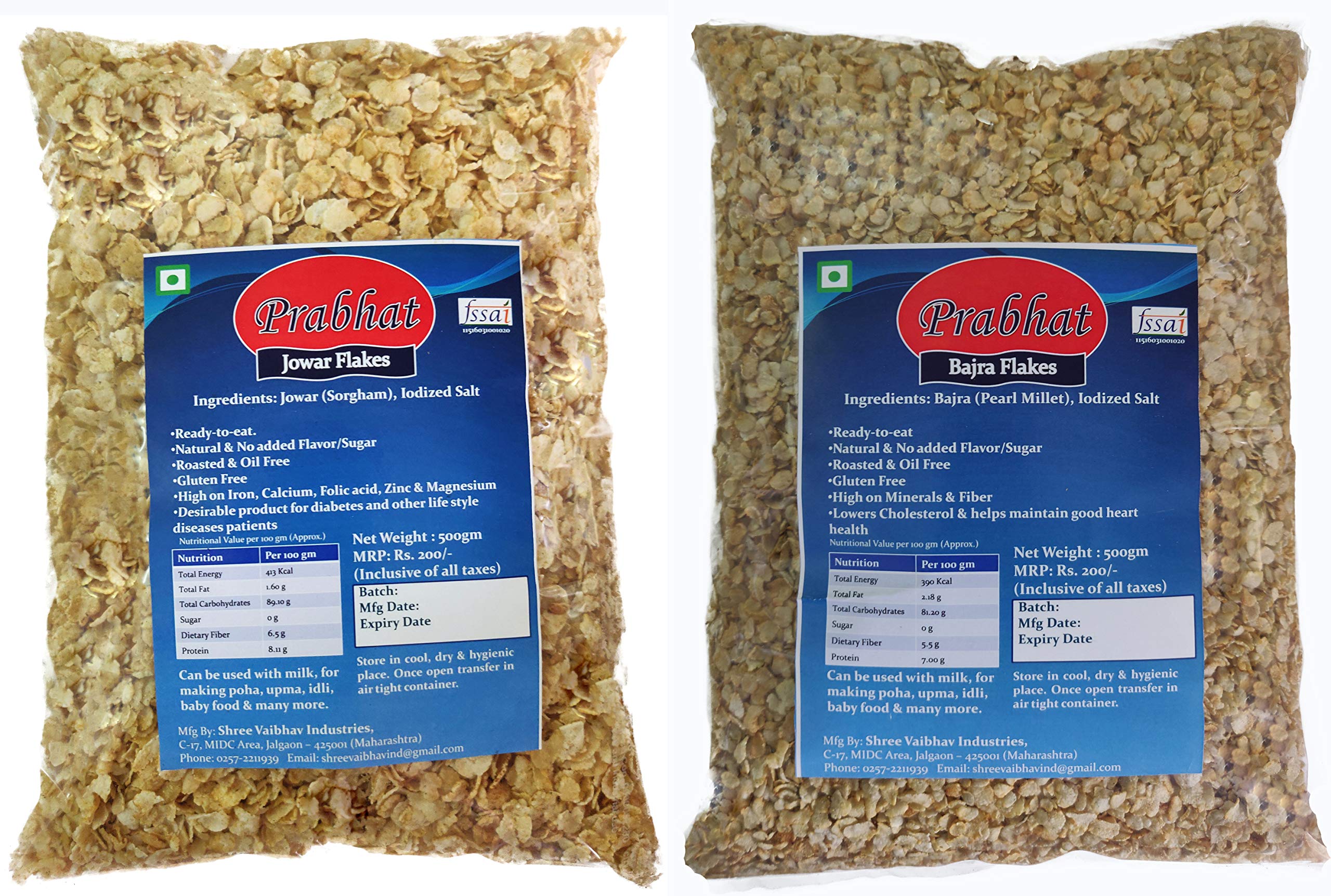 Prabhat Flakes - Jowar Flakes & Bajra Flakes - 500 gm Each ( Total - 1 kg)