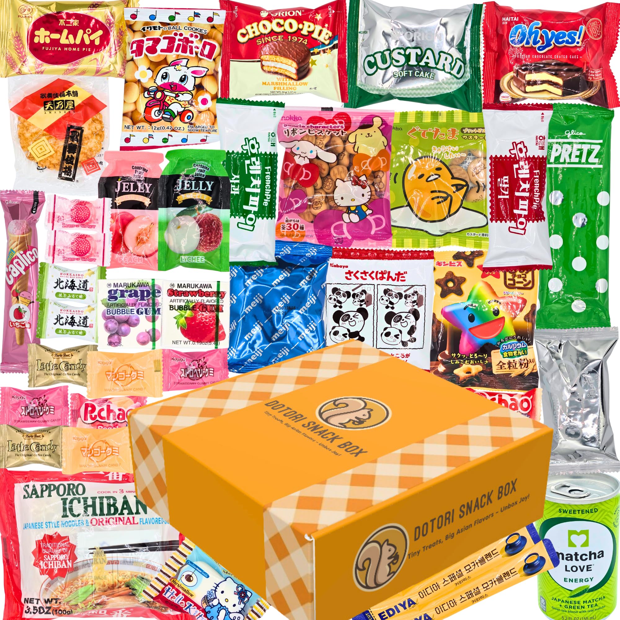 DOTORI SNACK BOX Korean Snacks Japanese Snack Box (40 counts) Asian Candy Sweet Savory Exotic Snacks Mystery Box, Care Package Bundle - Gift for Friends, Family, Loved Ones, Coworkers, Colleagues