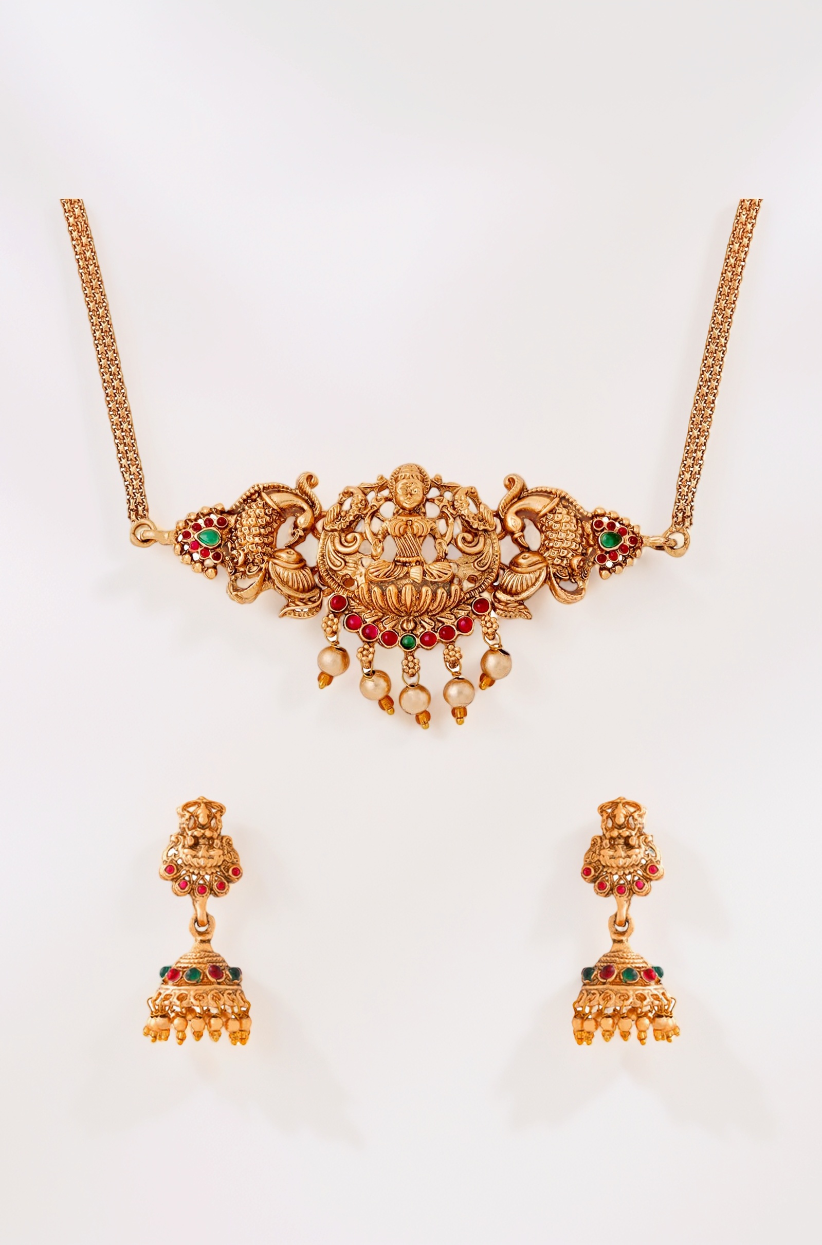 Temple Jewellery Set | Gold Plated Traditional Choker Necklace | Ethnic Gold Plated Choker Necklace Set for Women | Birthday Anniversary Gift for Wife