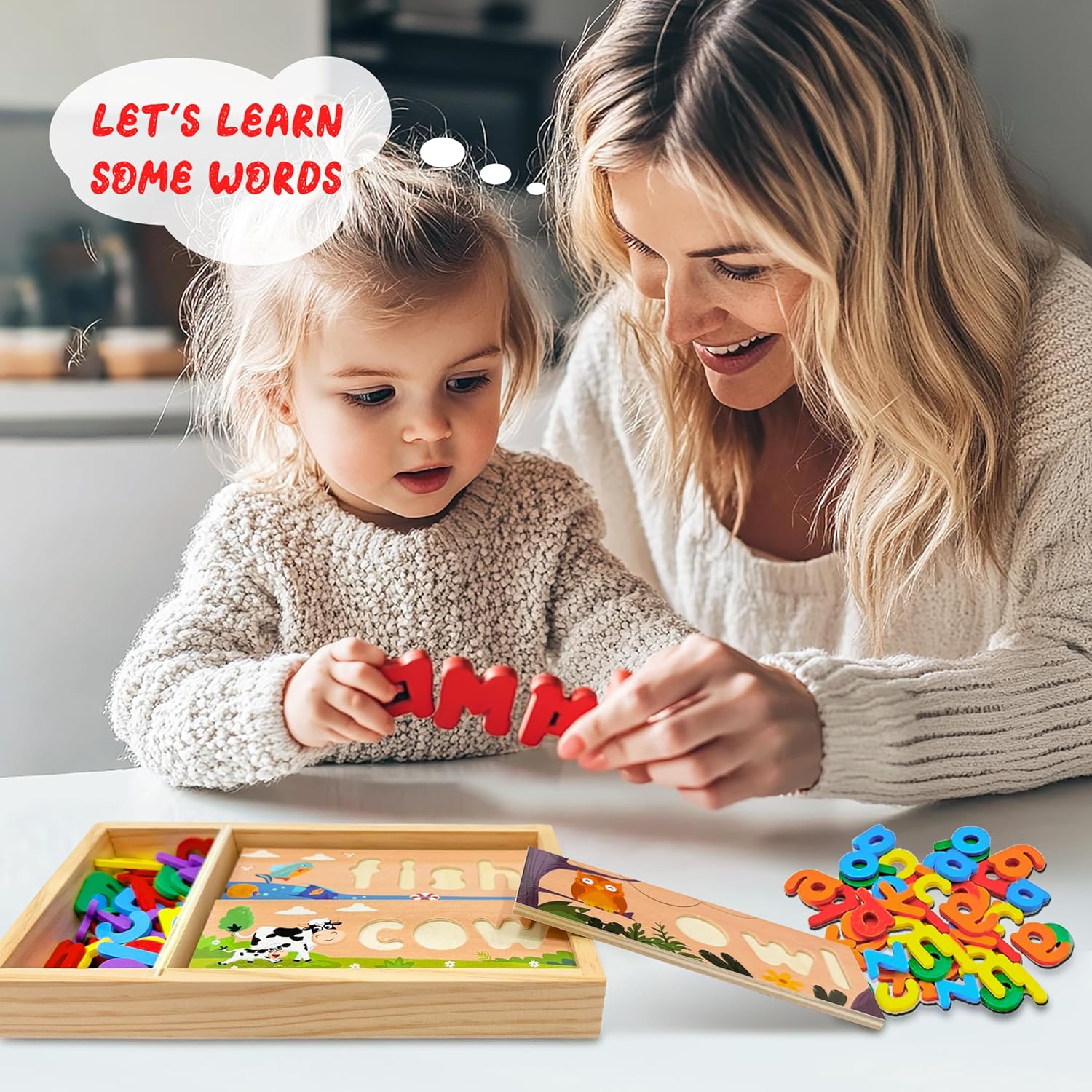 Preschool Learning Activities, Learning Toys for 3 Year Old Boys Girls See & Spell Matching Letter Game with Alphabet Cards for Kids, Preschool CVC Word Builders Toy