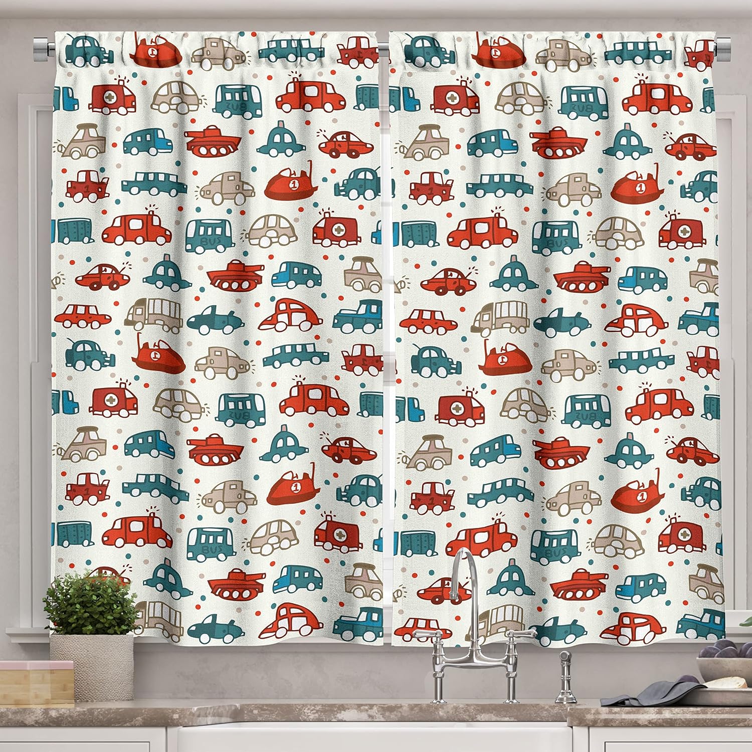 Ambesonne Abstract Long Kitchen Curtains, Disc Shaped Circular Patterned Gradient Colors of Bubbles in Modern Effects Art Print, Two Panels Drapes with Rod Pocket Room Decor, 55" x 45", Orange Purple