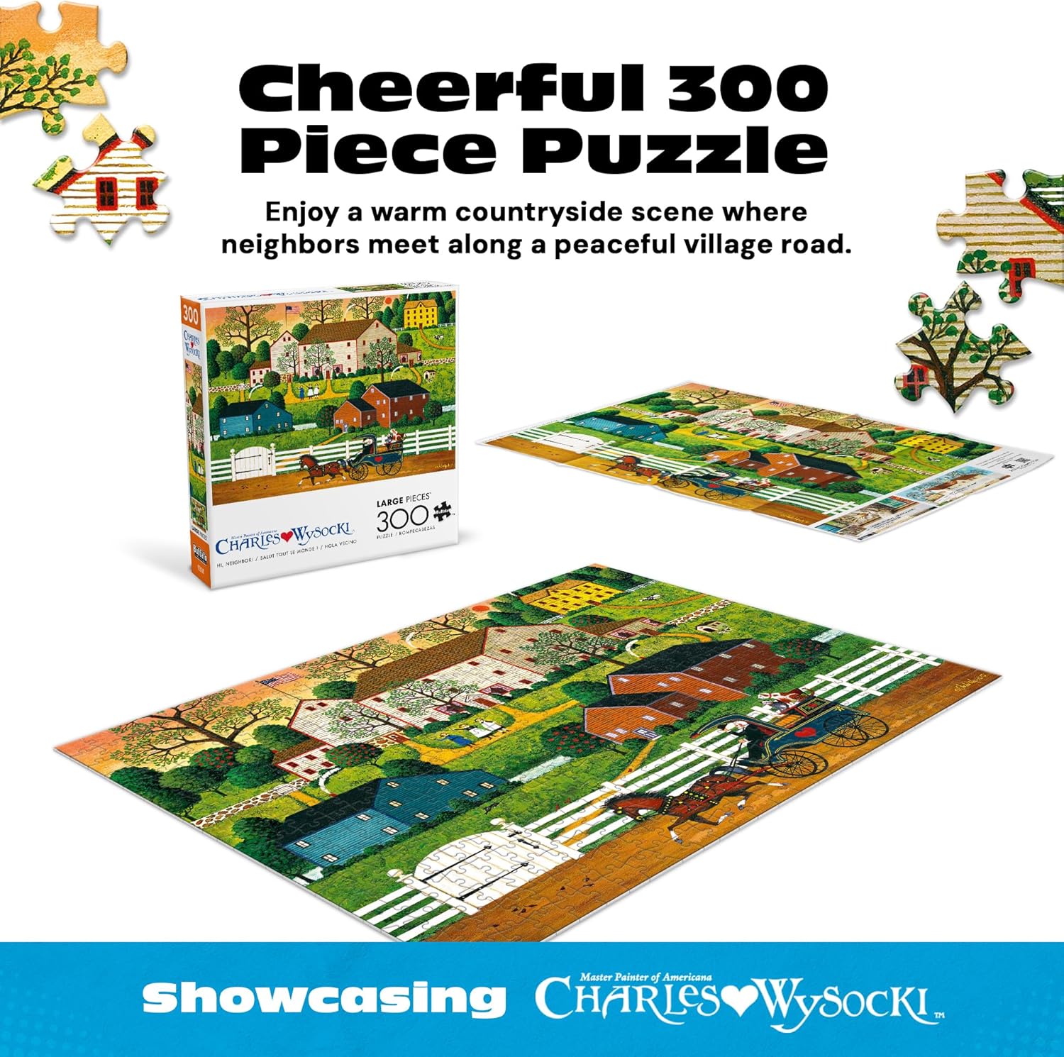 Buffalo Games – 300 Charles Wysocki: Hi Neighbor Oversized Piece Jigsaw Puzzle Larger Shapes - Great for Adults, Seniors, Family, Kids, Easy to Grip