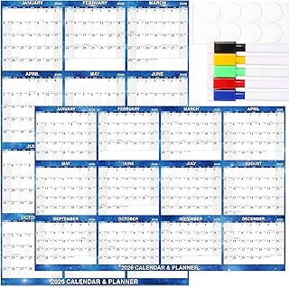 2026 Wall Calendar - 32" x 48" Large Erasable Calendar Starry Sky, Wet & Dry Erase Large Laminated Annual Yearly Planner, 12 Month Wall Calendar 2026 from Jan. 2026 to Dec. 2026, Dry Erase Calendar with 5 Markers and Round Stickers, Good for School