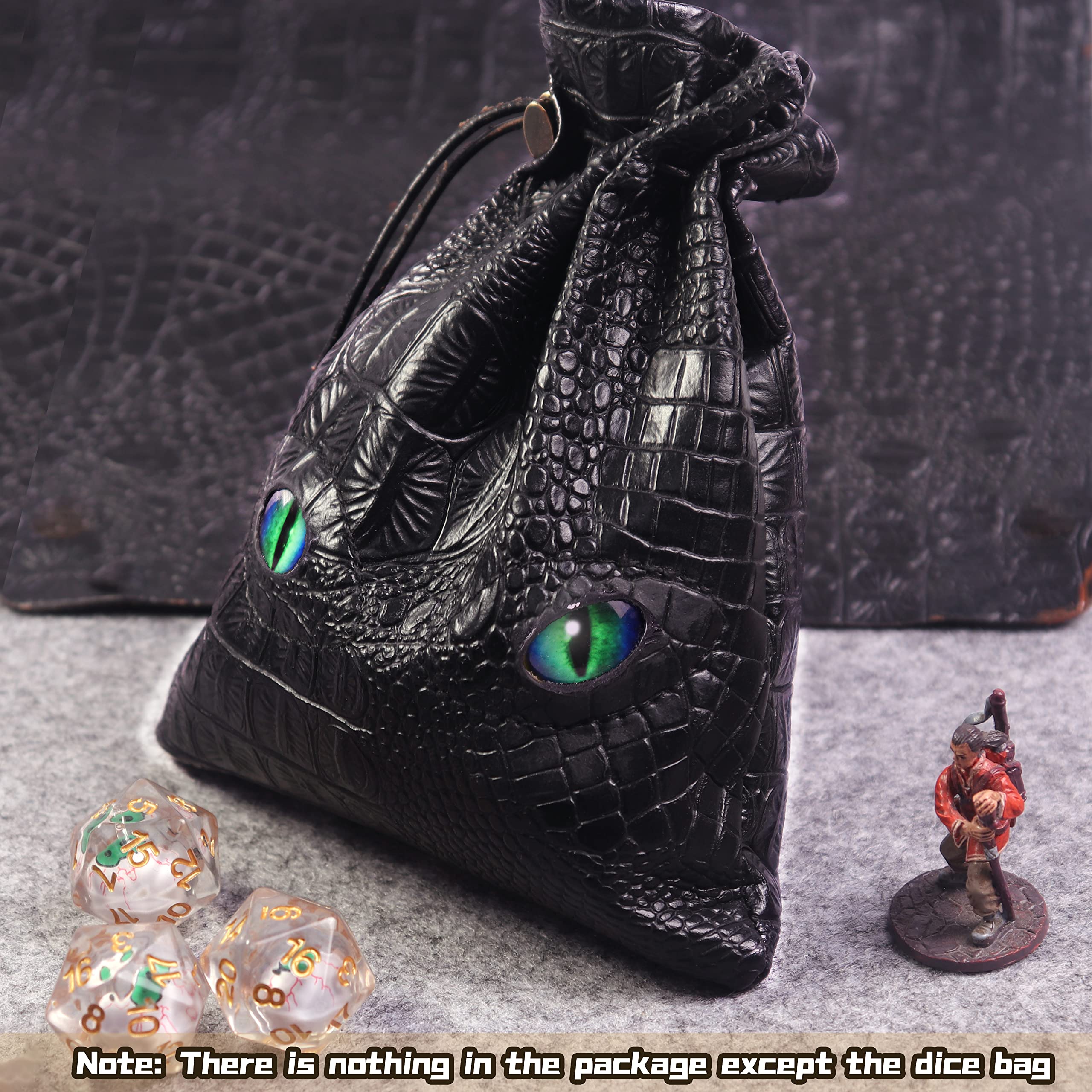 Byhoo Grand Sac à dés du MDN pouvant contenir 6 Ensembles de dés, Sac en Cuir de Dragon de feu, lumière Verte Brillante dans Les Yeux, Sac pour Jeux de société du MDN, Accessoires RPG, dés Non Inclus