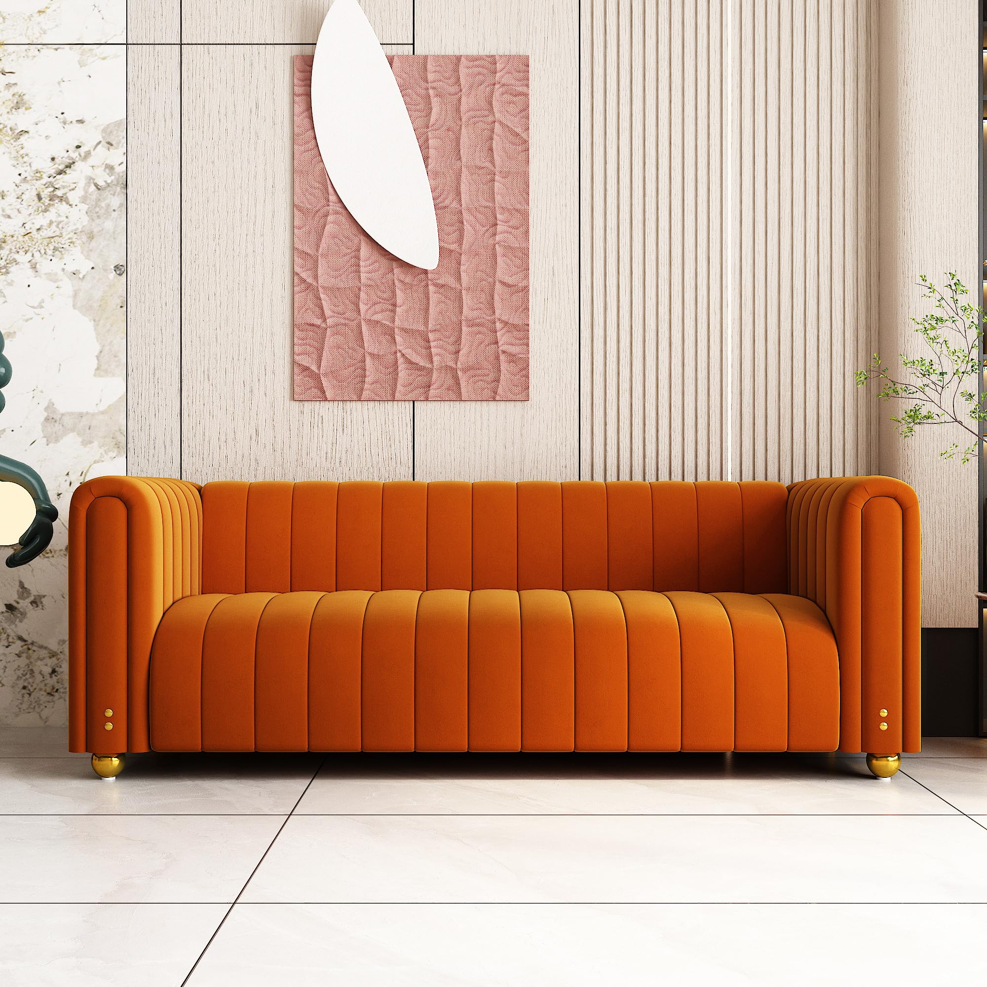 81" Mid Century Modern Velvet Sofa, Loveseat 3 Seat Comfy — free download