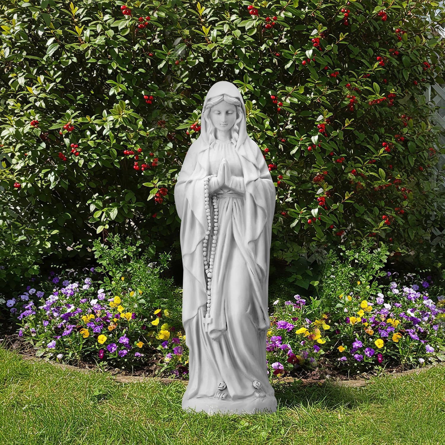Virgin Mary Praying Statue, 29.9" H Garden Statue of Mary, Blessed Mother Outdoor Religious Sculpture for Patio Yard Home Decor