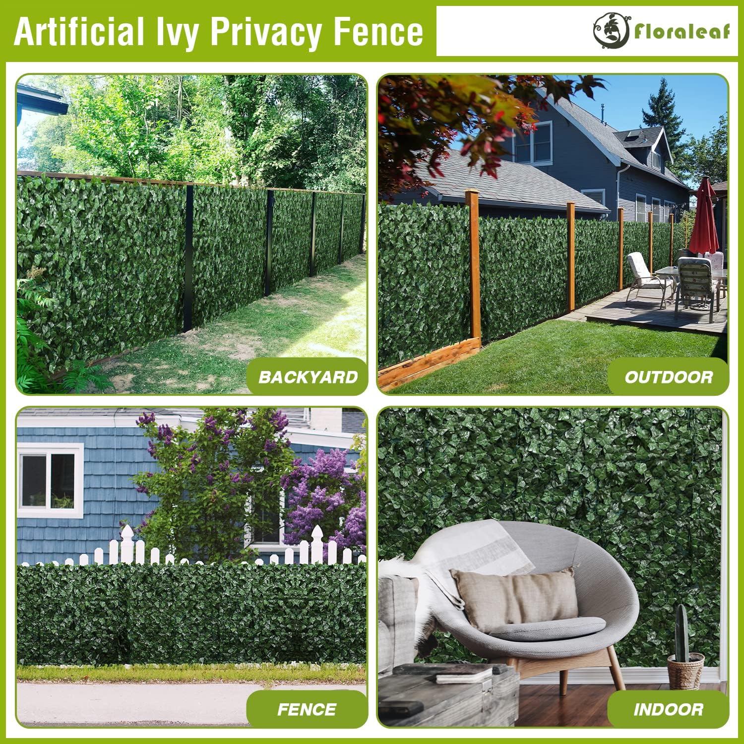 Artificial Ivy Privacy Fence Screen 4' x 12' Artificial Hedges Fence and Faux Ivy Vine Leaf Wall Decoration for Outdoor, Garden, Yard, Patio Green Décor
