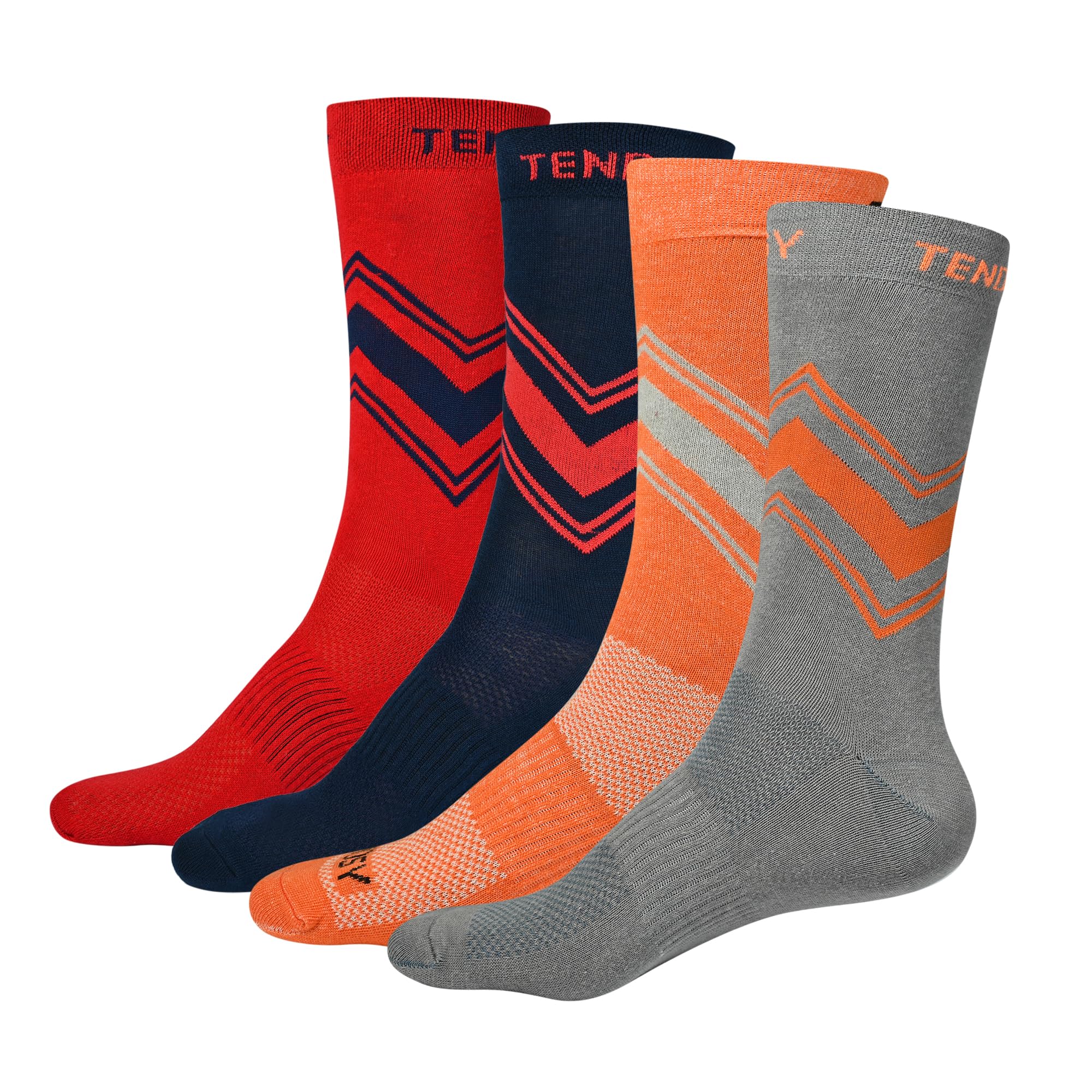 Crew Socks, 4-Pack, Chevron Pattern, Red, Navy, Orange, Grey-image-5