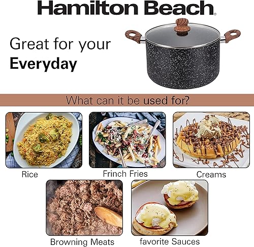 Miniatura 8 de Hamilton Beach Revestimiento de mármol antiadherente de 5 cuartos de galón con calefacción uniforme, olla de horno holandés redonda con tapa de