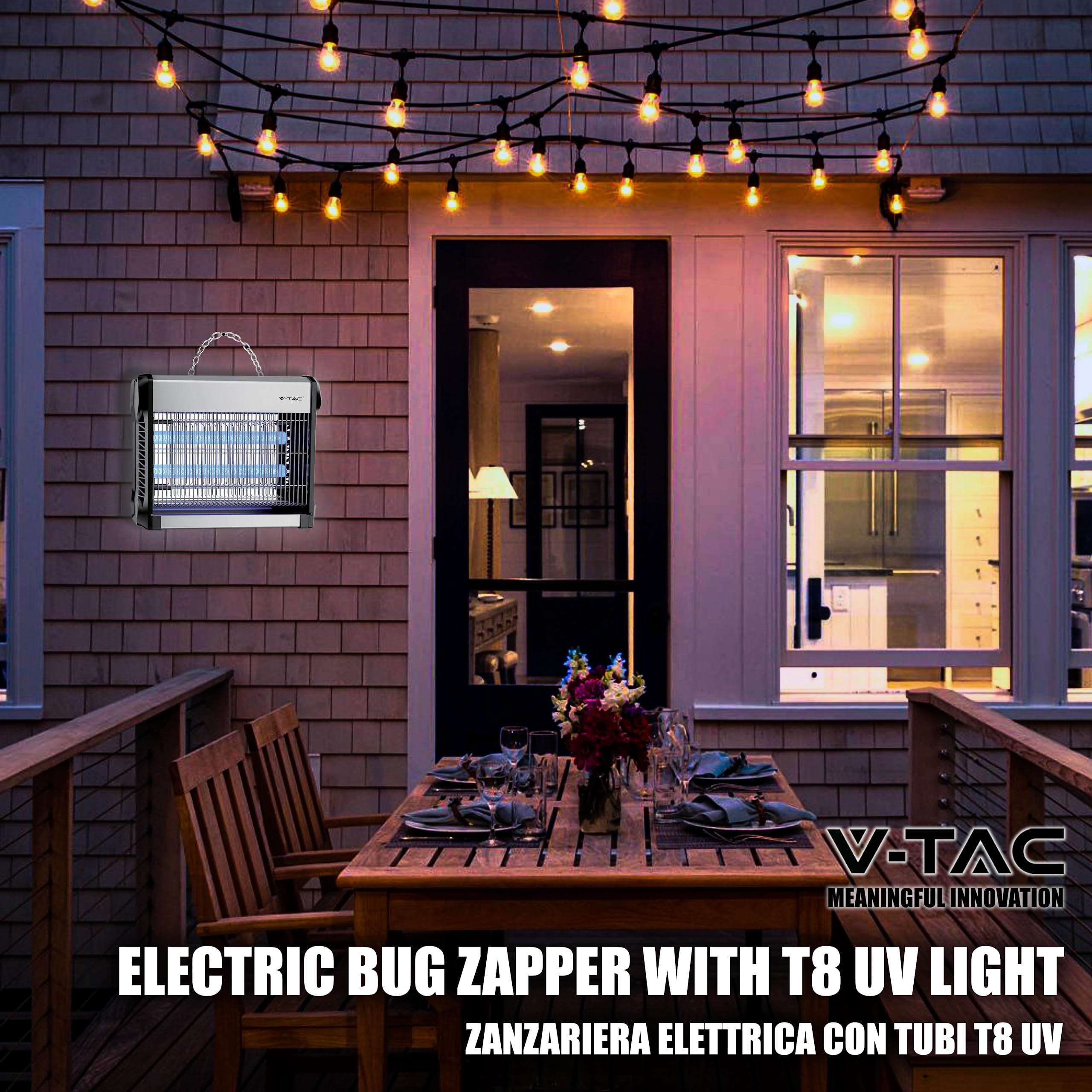 V-TAC Zanzariera Elettrica 16W con Area di Azione 50 m² - Design Sottile - Zanzariera con Luce Blu UV per Uso Interno ed Esterno - Trappola Elettrica contro Zanzare e Insetti - Potenza 16W