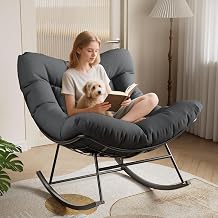 Garvee Outdoor Papasan Rocking Chair for Balcony Backyard Porch Bedroom | Oversized Rocking Chair with Sturdy Metal Frame, Patio Egg Rocker Grey