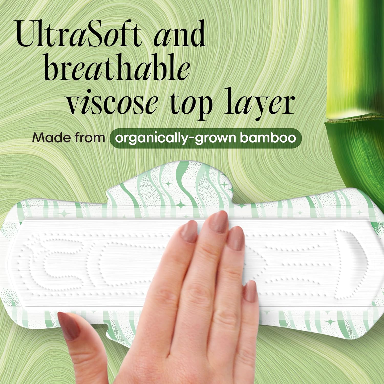 Kotex Bamboo Ultra Thin Pads with Wings, Heavy Absorbency, 88 Count (2 Packs of 44)(Packaging May Vary)