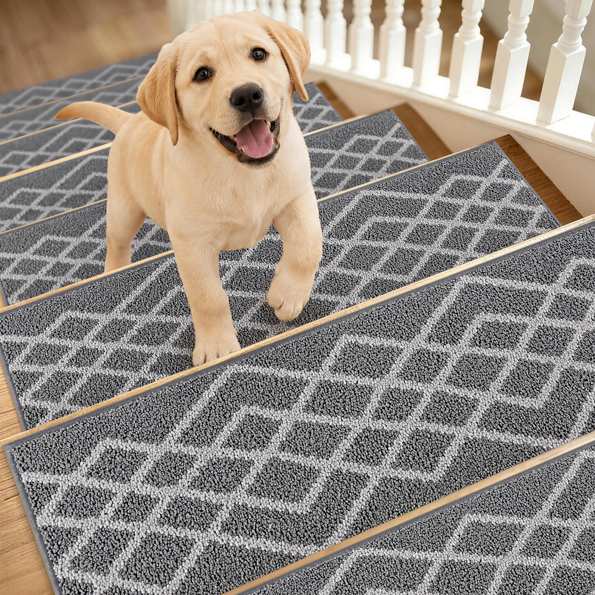 Alfombras para escaleras de madera COSY HOMEER grises de 15 piezas antideslizantes