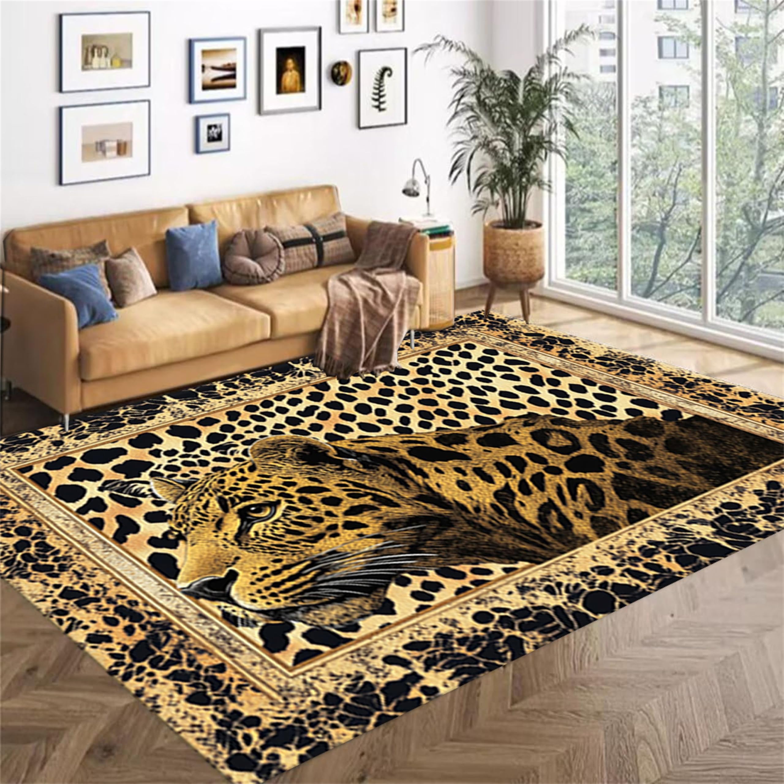 Srocvi Animal Print Area Rug Traditional Rust Leopard Decorative Carpet Suitable for Bedroom Light Luxury Style Design Rugs Vintage Soft Throw Floor