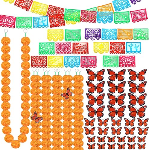 Juego de 338 piezas de decoración del Día de los Muertos, 300 flores artificiales de caléndula 10 unidades, guirnalda de caléndula artificial de 5