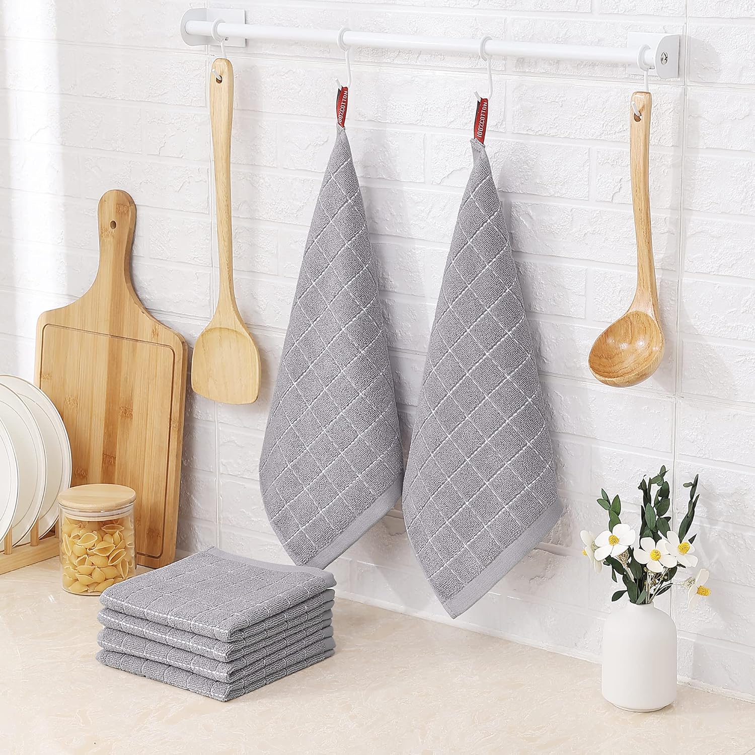 Homaxy 100% Cotton Terry Kitchen Dish Cloths, Ultra Soft and Absorbent Dish Towels for Kitchen, Suitable for Drying and Washing Dishes, 6 Pack, 12 x 12 Inches, Light Grey - Image 6