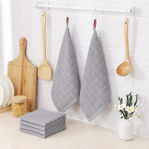 Miniatura 374 de Homaxy Toallas de cocina de rizo 100% algodón (gris oscuro, 13 x 28 pulgadas), diseño a cuadros, suaves y súper absorbentes, paquete de 6