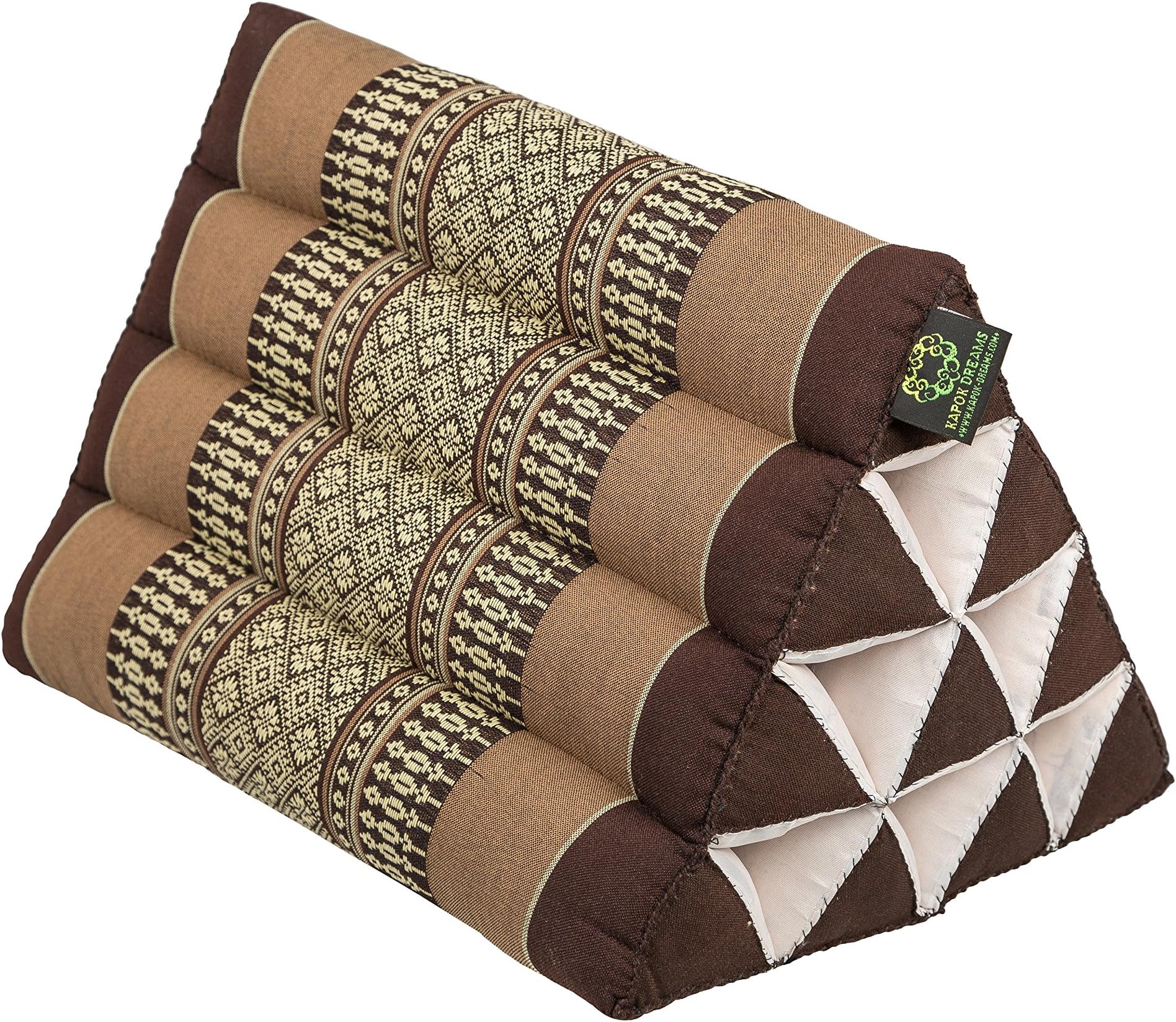 Kapok Dreams Thai Triangle Pillow 13"x8", Triangular Cushion (Medium Size), 100% Natural Kapok Stuffing, Earthtones Brown Beige