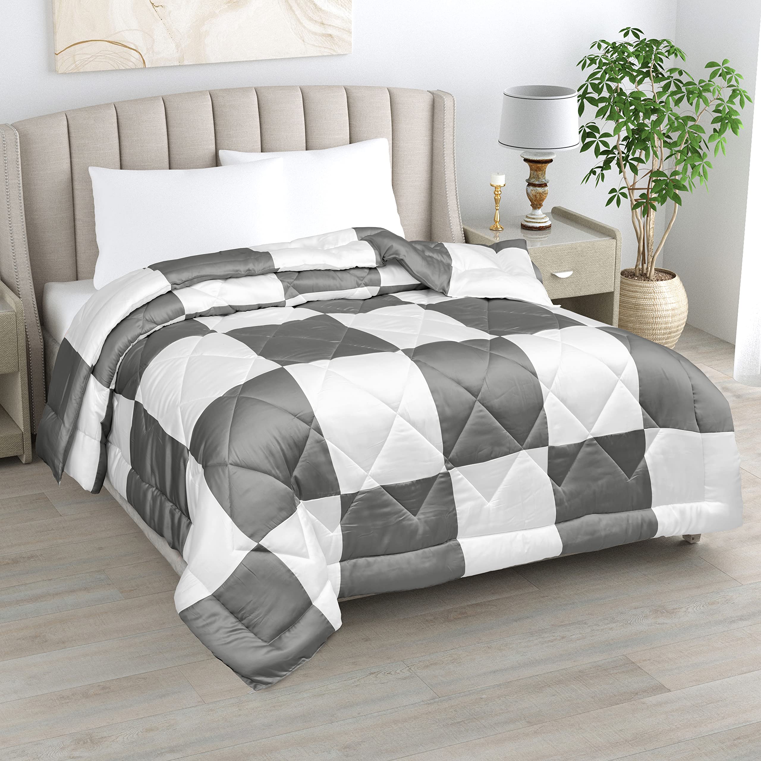 LINENWALAS Premium All Season Microfiber-Warm Bamboo Patch Duvet,AC Comforter and AC Blanket,Quilt Special for Winters- White and Light Grey -Single Bed (60" x 90") (B0BRG3CGFL) Amazon Price History, Amazon Price Tracker
