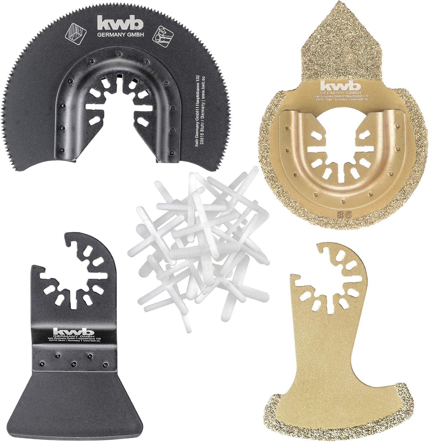 kwb 708690 Multitool Accessories in The 22-Piece Set, Saw Blade Ø 87 mm, Finger-Shape, HM-Sprinkled Joint rasp sembrund, Scraper Hard, 52 mm Wide incl. Tile Crosses