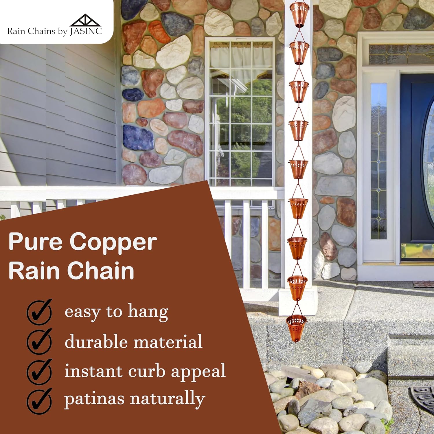 8.5 ft Copper Fiona Rain Chain Water Diverter