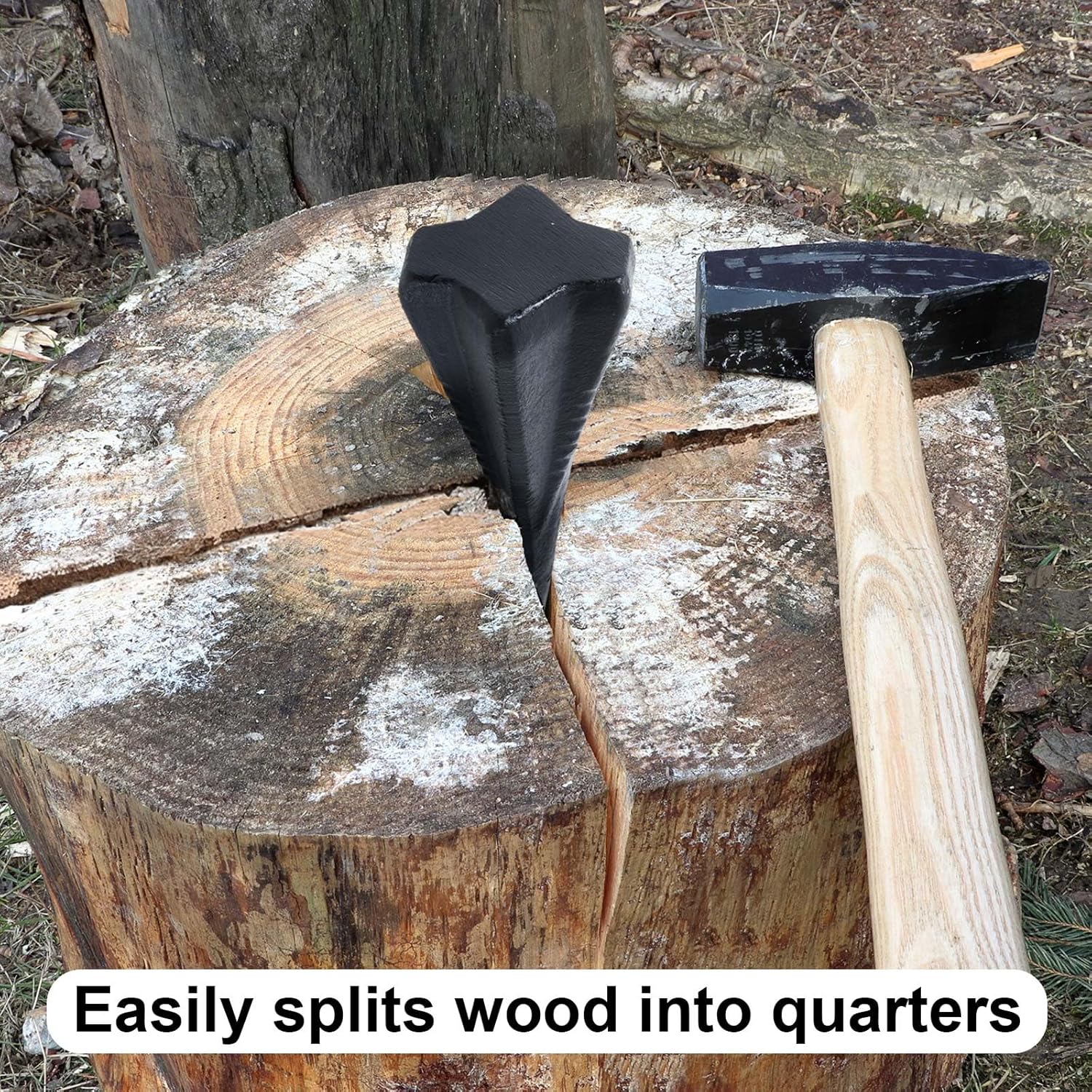 2 Pcs 4 Lbs Wood Splitting Wedges Manual Log Splitter Wedge 4-Direction Diamond Design Forged Steel Tool for Easy Wood Splitting Splits Firewood into 4 Pieces Less Effort (Black)