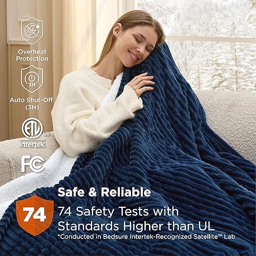 Vista 368 de Bedsure GentleSoft - Manta térmica eléctrica, suave manta eléctrica de franela acanalada, calefacción con 4 ajustes de tiempo, 6 ajustes de calor