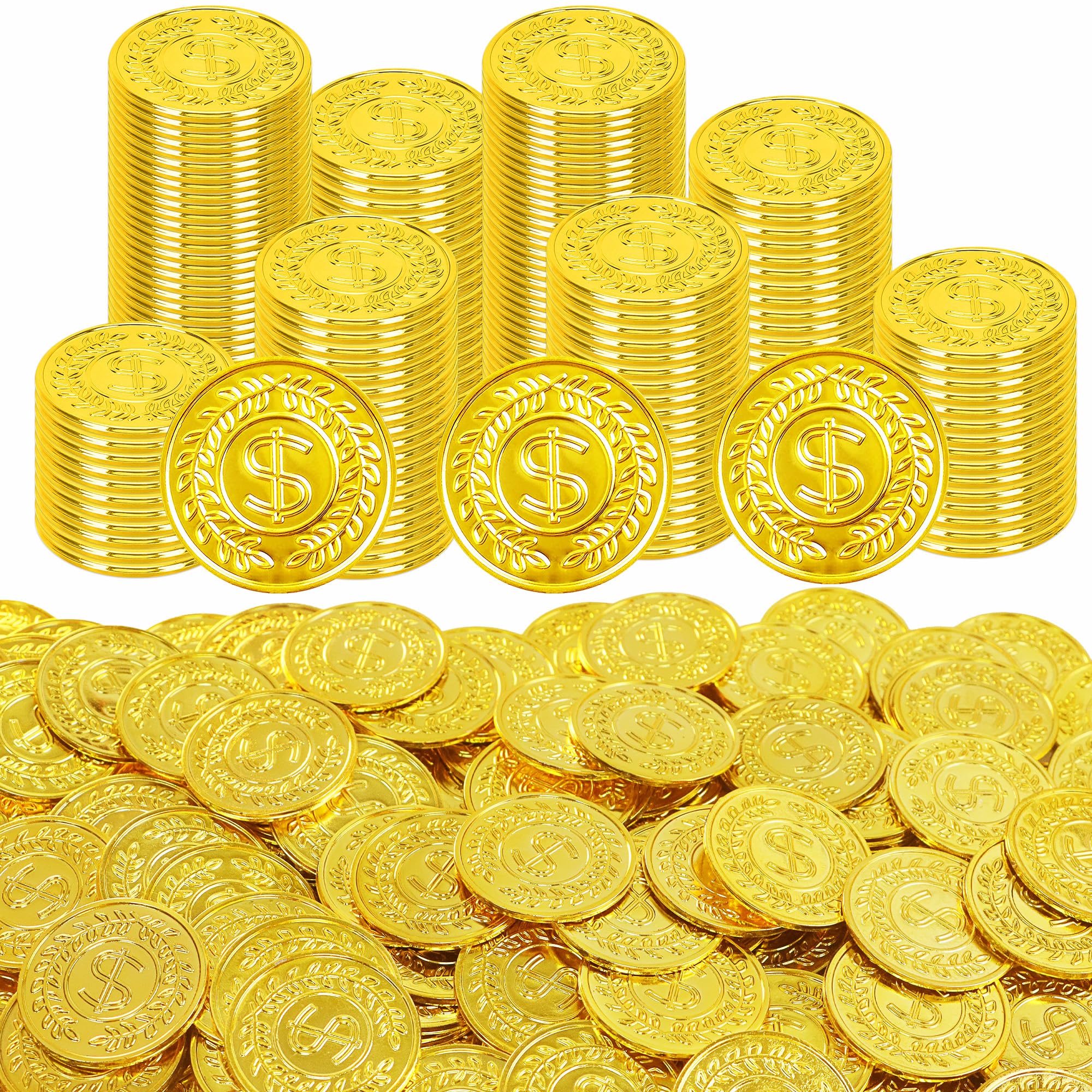 Nuesaurd 800Pcs Gold Coins, Plastic Gold Coins Bulk, 1.4 Inch Fake Coins for Rewards Tokens, Pirate Coin for Party Decorations, Reasure Hunt Games,