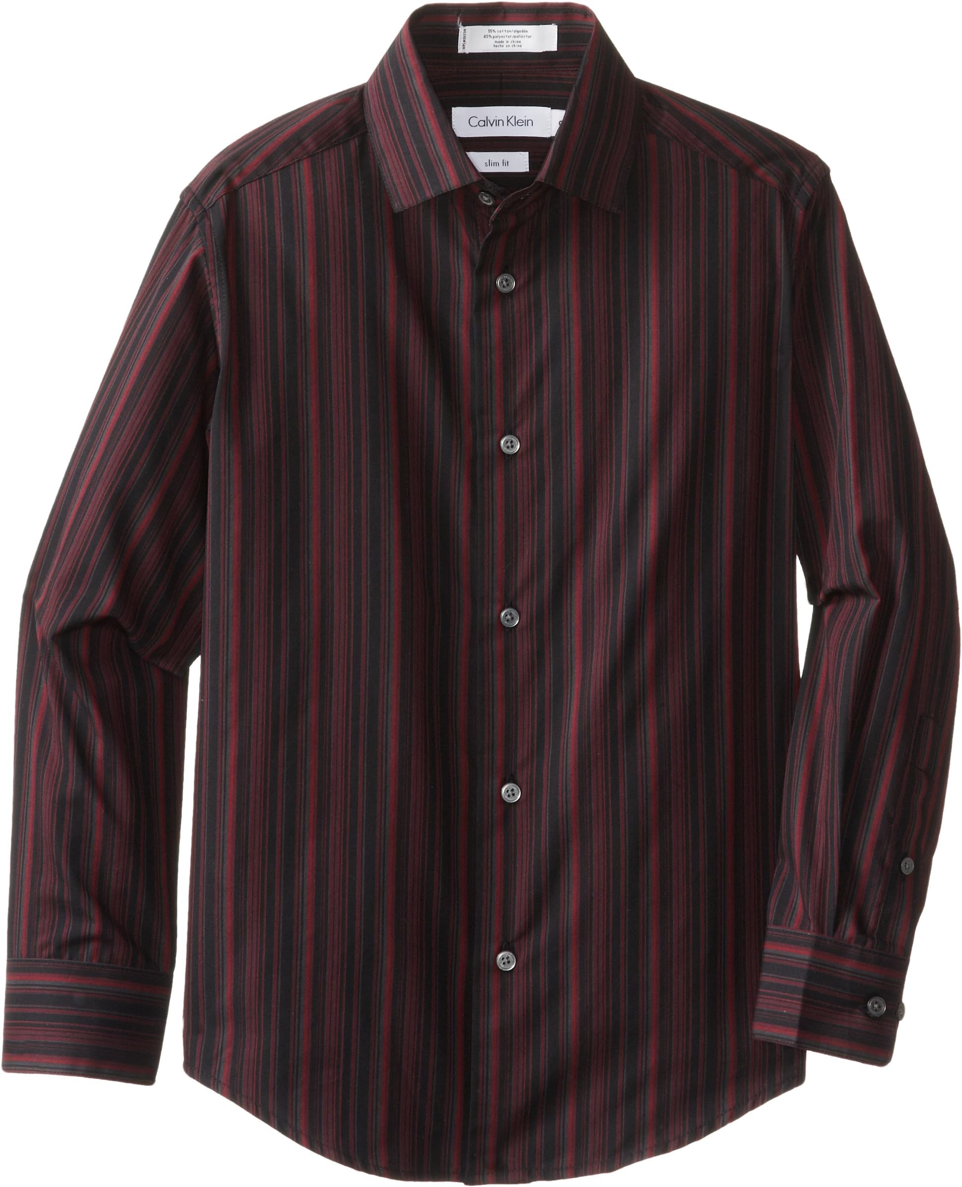 Calvin Klein Boys' Long Sleeve Roadmap Stripe Woven Shirt