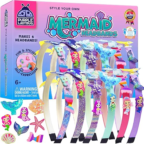 PURPLE LADYBUG Kit de fabricación de diadema con dijes de sirena manualidades geniales para niñas de 8 a 12 años regalos de sirena para niñas de 6 7