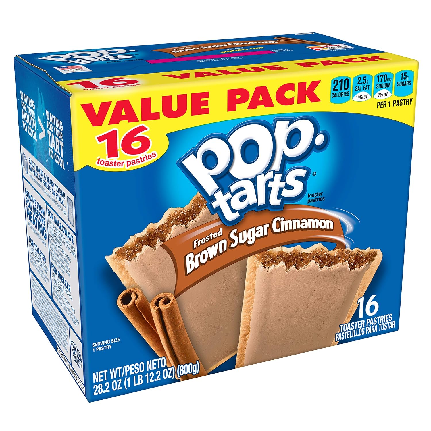 Kellogg's Pop-Tarts Frosted Brown Sugar Cinnamon - Toaster Pastries Breakfast for Kids, Value Pack (16 Count)
