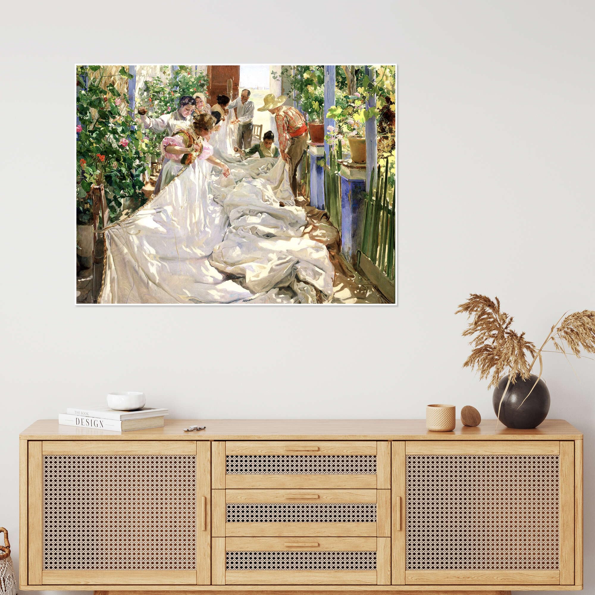 Posterlounge Cosiendo la vela Póster | 130 x 100 cm de Joaquín Sorolla y Bastida Cuadros Decoración para la pared