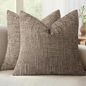 MIULEE 18x18 Inch Taupe Grey Thick Textured Chenille Throw Pillow Covers Set of 2 Modern Farmhouse Neutral Decorative Pillow Cases for Couch Living Room Sofa