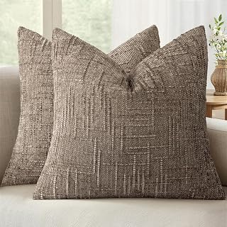 MIULEE Chenille Textured Throw Pillow Covers Taupe Grey 20x20 Set of 2