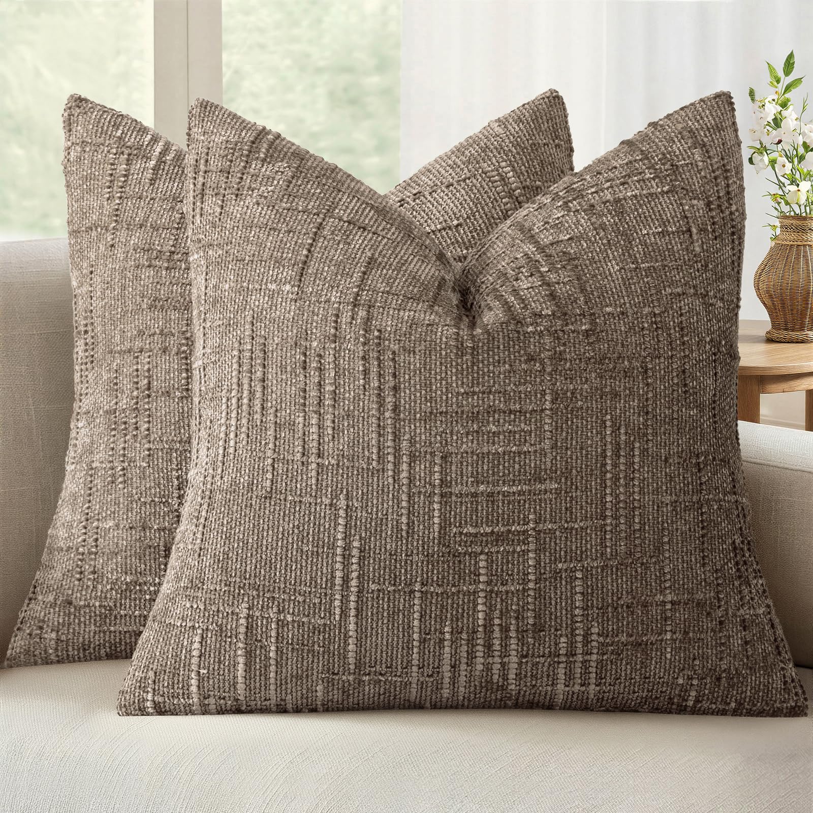 MIULEE Textured Throw Pillow Covers Thick Chenille