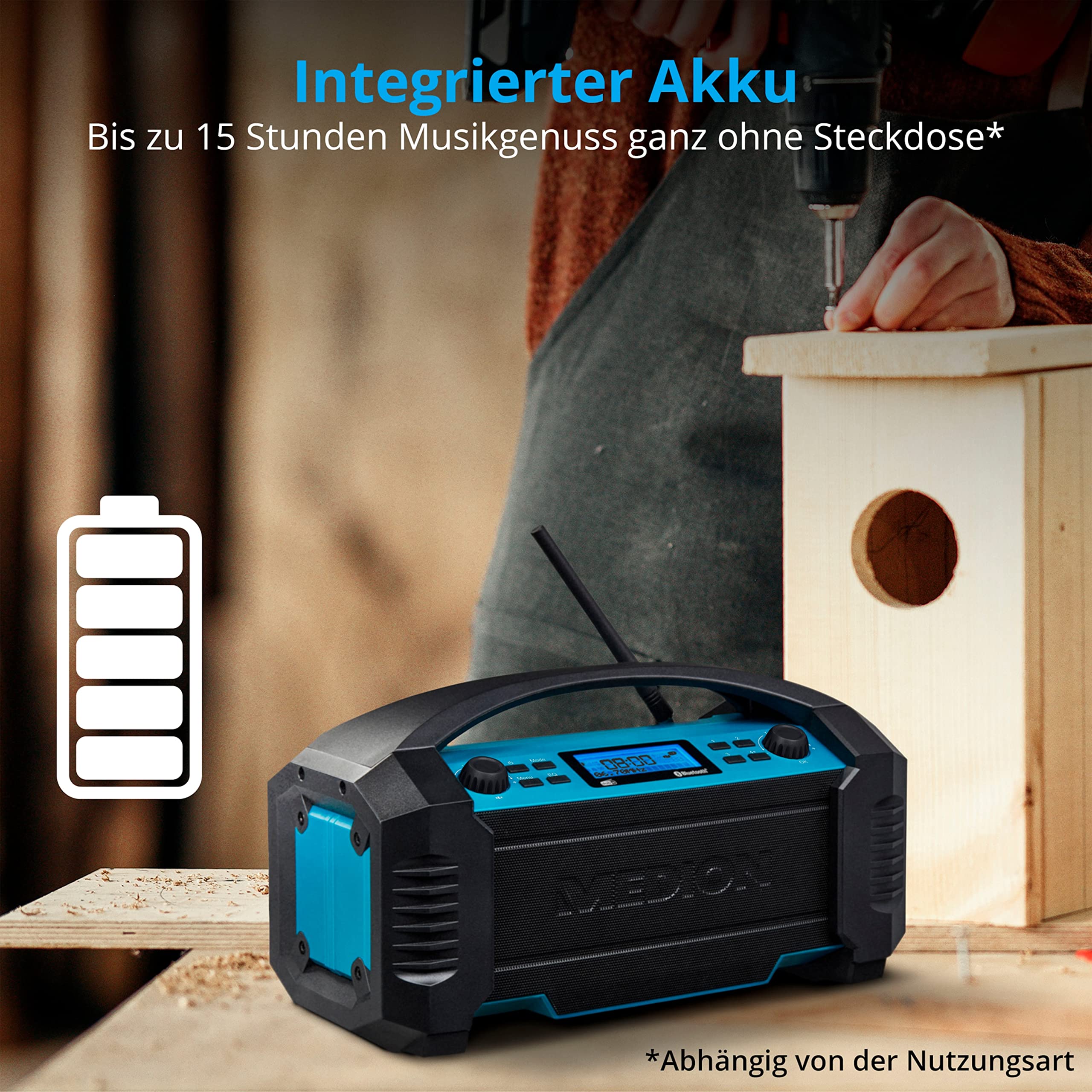 MEDION Radio da cantiere LIFE (E66050), Radio DAB+ e Bluetooth per esterni e interni, Radio portatile e ricaricabile ideale per il campeggio o il giardino e resistente all'acqua