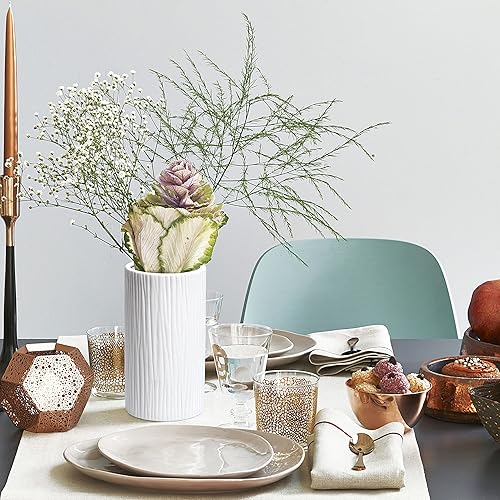 Miniatura 7 de D'vine Dev Florero cilíndrico de 8 pulgadas, florero de cerámica texturizado cascada blanca para decoración del hogar, VS-CR-8