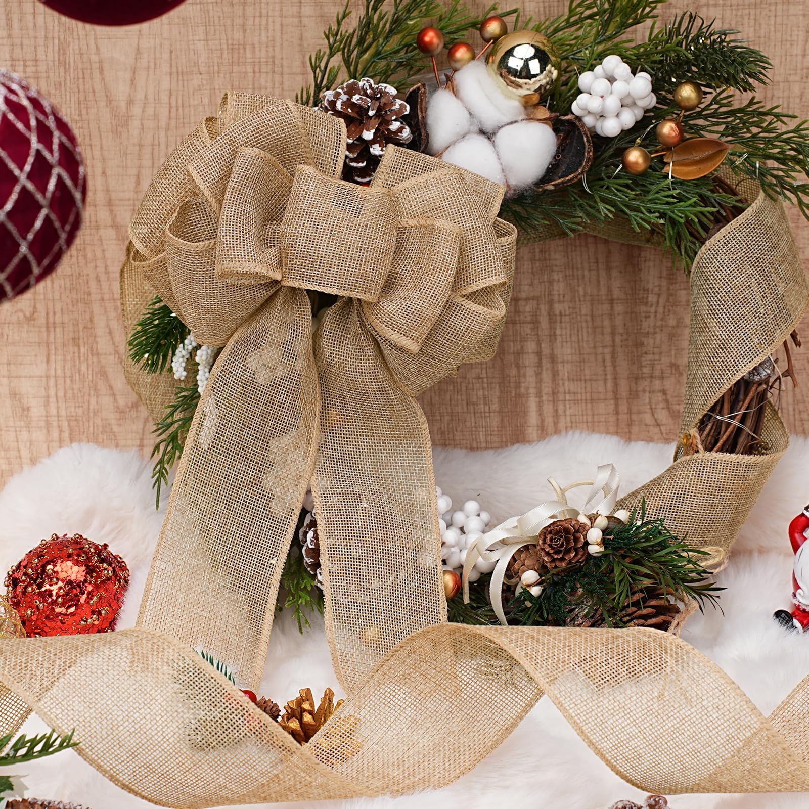 LaRibbons Juteband mit Draht, 6,3 cm x 12 m, natürliches Jute-Stoffband für Frühling, Ostern, Kranz, Schleifen, Geschenkverpackungen, Baum, Outdoor-Dekoration