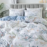 Vista 39 de HoneiLife Juego de funda de edredón floral 100% algodón, 3 piezas, suave, ropa de cama botánica con cierre de cremallera y lazos en las esquinas